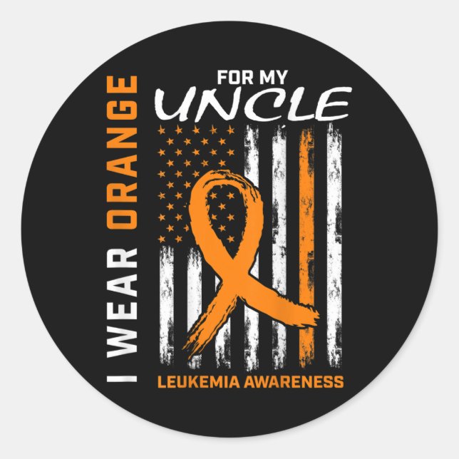 Pegatina Redonda Uso Naranja Para Mi Tío Leukemia Awareness Amer (Anverso)