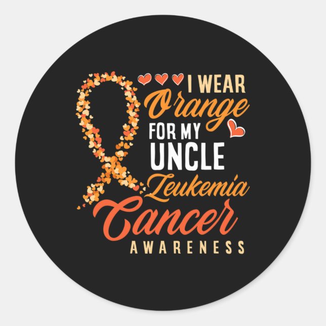Pegatina Redonda Uso Naranja Para Mi Tío Leukemia Cancer Awarene (Anverso)