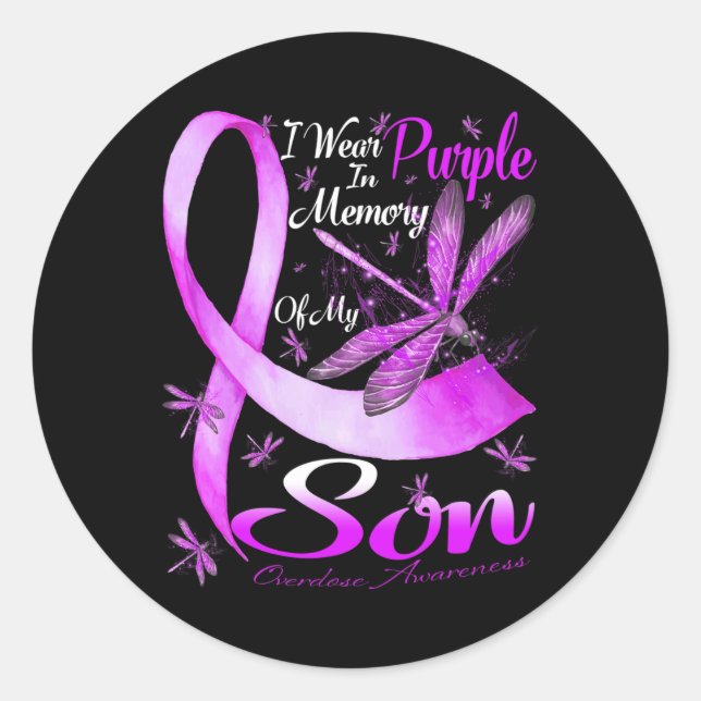Pegatina Redonda Uso Púrpura En Memoria De Mi Hijo Adquirido Por So (Anverso)