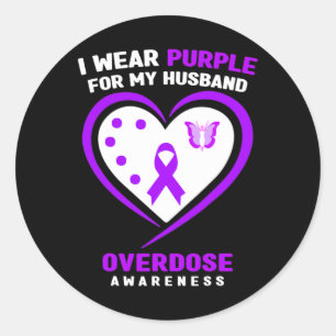 Pegatina Redonda Uso Púrpura Para Concienciar Sobre La Sobredosis D