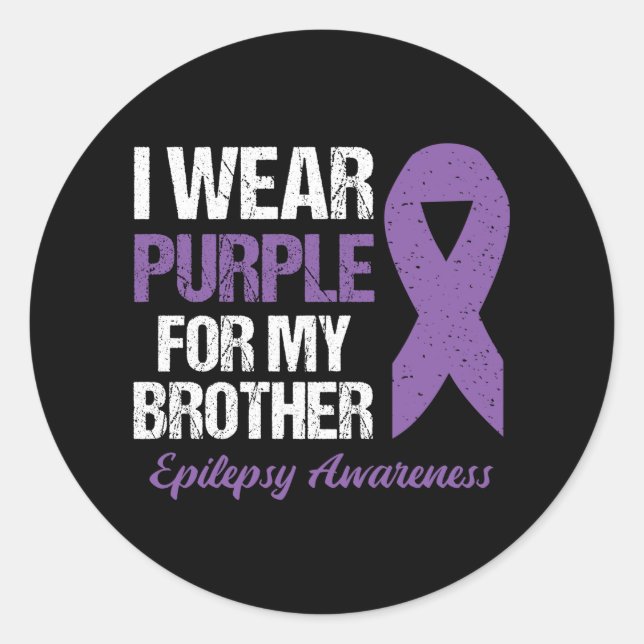 Pegatina Redonda Uso Púrpura Para La Conciencia De La Epilepsia Her (Anverso)