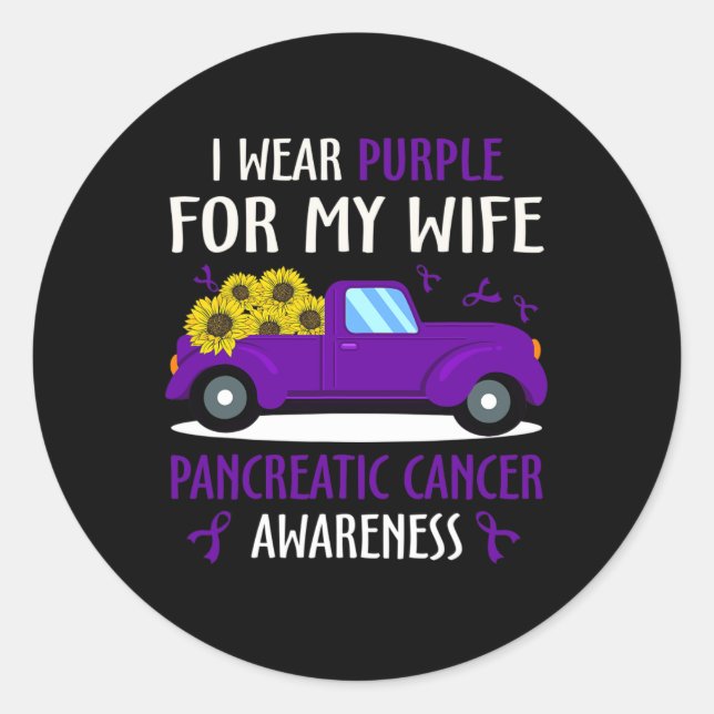 Pegatina Redonda Uso Púrpura Para Mi Esposa Awaren Por Cáncer Pancr (Anverso)
