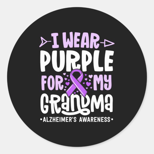 Pegatina Redonda Uso Púrpura Para Mi Familia Abuela Alzheimers (Anverso)