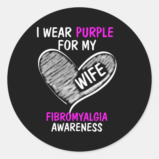 Pegatina Redonda Uso Púrpura Para Mi Familia Esposa Fibromialgia Aw (Anverso)