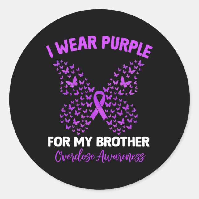 Pegatina Redonda Uso Púrpura Para Mi Hermano Concienciación Sobre L (Anverso)