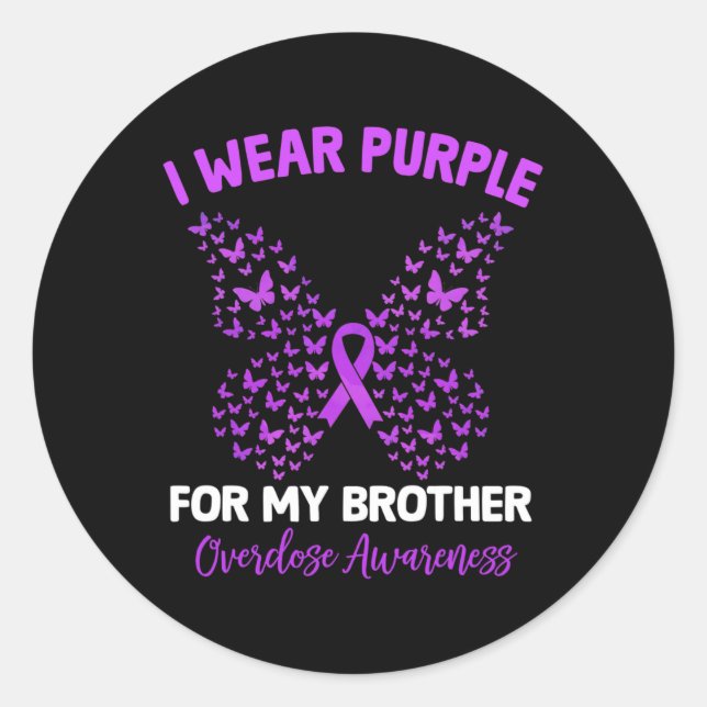 Pegatina Redonda Uso Púrpura Para Mi Hermano Concienciación Sobre L (Anverso)