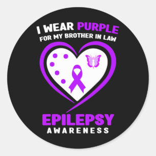 Pegatina Redonda Uso púrpura para mi Hermano en Derecho Epilepsia C