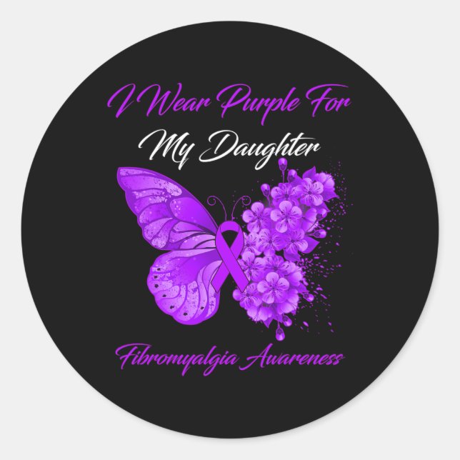 Pegatina Redonda Uso Púrpura Para Mi Hija Fibromialgia Warrier (Anverso)