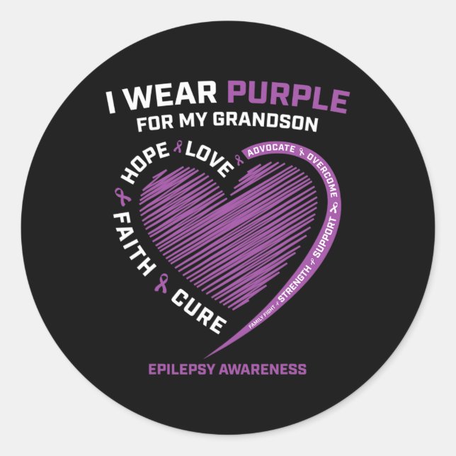 Pegatina Redonda Uso Púrpura Para Mi Nieto Epilepsia Awareness M (Anverso)