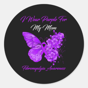 Pegatina Redonda Uso Púrpura Por Mi Mamá Fibromialgia Warrior