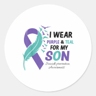Pegatina Redonda Uso Púrpura Verde azulado Para Prevenir El Suicidi