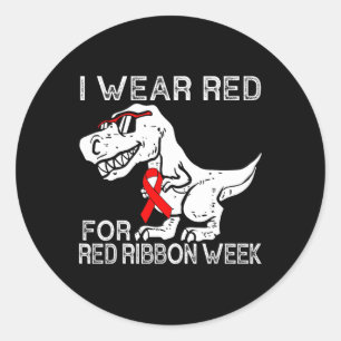 Pegatina Redonda Uso Rojo Para La Semana De La Cinta Roja Dino T-re