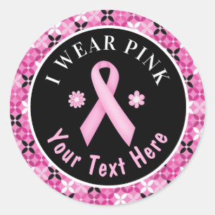 Pegatina Redonda Uso Rosa Conciencia del Cáncer de Seno Floral Clás