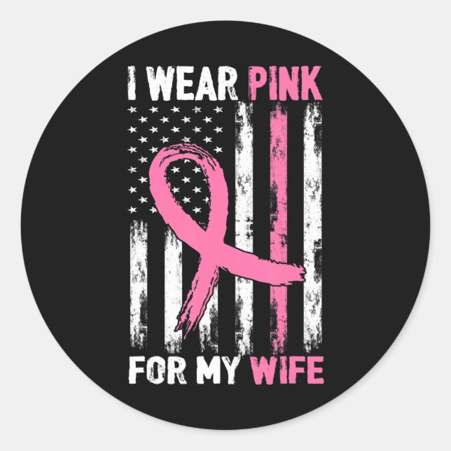 Pegatina Redonda Uso Rosa Para Concienciar A Mi Esposa Sobre El Cán (Anverso)