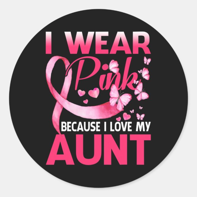 Pegatina Redonda Uso Rosa Para Concienciar A Mi Tía Sobre El Cáncer (Anverso)