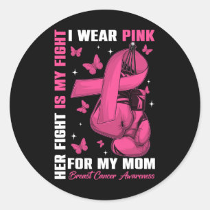 Pegatina Redonda Uso Rosa Para Mi Mamá Cáncer De Mama