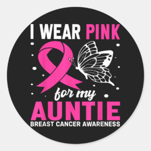 Pegatina Redonda Uso Rosa Para Mi Tía Conciencia Sobre El Cáncer De