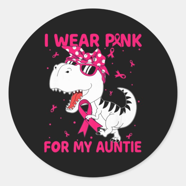 Pegatina Redonda Uso Rosa Para Mi Tía Conciencia Sobre El Cáncer De (Anverso)