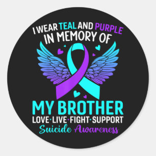 Pegatina Redonda Uso Verde azulado Y Morado Para Mi Hermano Suicidi