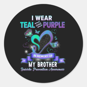 Pegatina Redonda Uso Verde azulado Y Morado Para Mi Hermano Suicidi