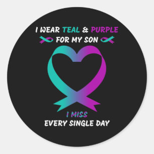 Pegatina Redonda Uso Verde azulado Y Morado Para Mi Hijo, Extraño T