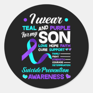Pegatina Redonda Uso Verde azulado Y Morado Para Mi Hijo Suicidio P