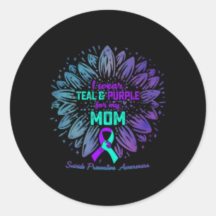 Pegatina Redonda Uso Verde azulado Y Morado Para Mi Mamá Suicidio P