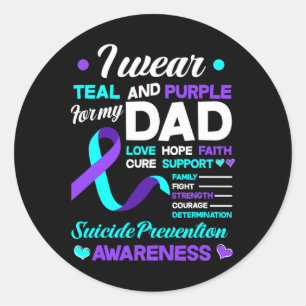 Pegatina Redonda Uso Verde azulado Y Morado Para Mi Papá Suicida Pr