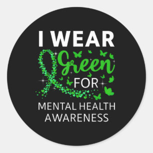 Pegatina Redonda Uso Verde Para Concienciación Mental De Salud Ment