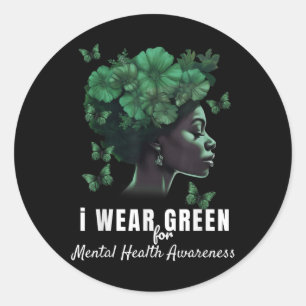 Pegatina Redonda Uso Verde Para Concienciación Sobre Salud Mental M