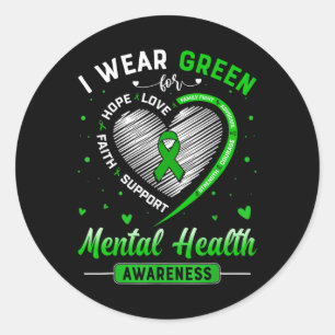 Pegatina Redonda Uso Verde Para Concienciación Sobre Salud Mental M