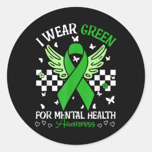 Pegatina Redonda Uso Verde Para Concienciación Sobre Salud Mental M