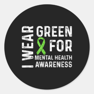 Pegatina Redonda Uso Verde Para Concienciación Sobre Salud Mental M