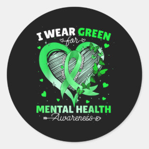 Pegatina Redonda Uso Verde Para Concienciación Sobre Salud Mental M