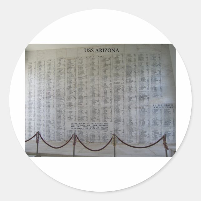Pegatina Redonda USS Arizona Plaque (Anverso)
