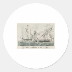 Pegatina Redonda Uss Constitution & amp; Hms Java Naval Battle Illu