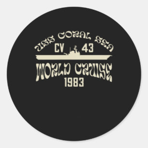 Pegatina Redonda Uss Coral Sea 1983 crucero mundial Cv-43 portaavio