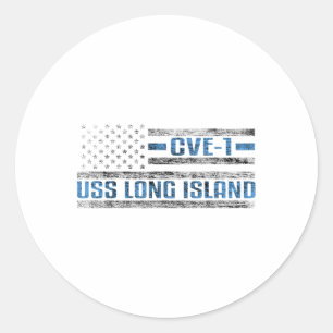 Pegatina Redonda Uss Long Island Wwii Aeronave Carrier Cve-1 US Arm