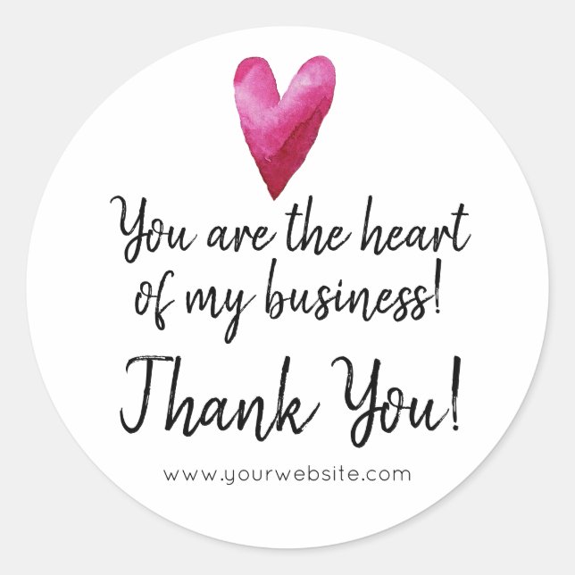 Pegatina Redonda Usted es el corazón de mi negocio Gracias (Anverso)