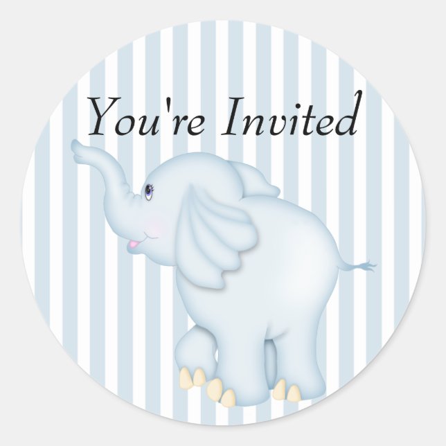 Pegatina Redonda Usted es elefante azul invitado Baby Shower (Anverso)