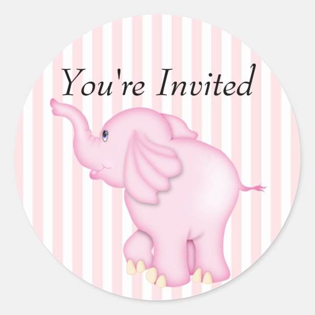 Pegatina Redonda Usted es elefante rosado invitado Baby Shower (Anverso)