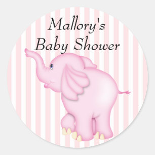 Pegatina Redonda Usted es elefante rosado invitado Baby Shower