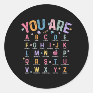 Pegatina Redonda Usted Es Letras Alfabeto Aprender Abcs Inspiración