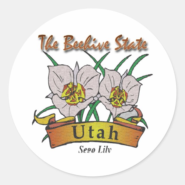 Pegatina Redonda Utah Beehive State Sego Lily (Anverso)