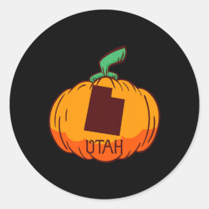 Pegatina Redonda Utah Estados Unidos Calabaza Halloween Diseño de A