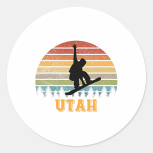 Pegatina Redonda Utah Vintage Sun Snowboarding Snowboard Retro Su