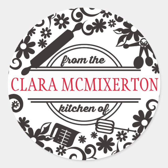 Pegatina Redonda utensilios de cocina de hornear flor de la cocina  (Anverso)