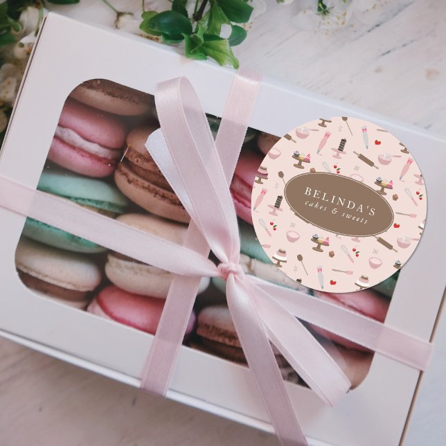 Pegatina Redonda Utensilios de cocina Panadería Cocina (Baking & Cooking Utensils Bakery Cooking Classic Round Sticker)