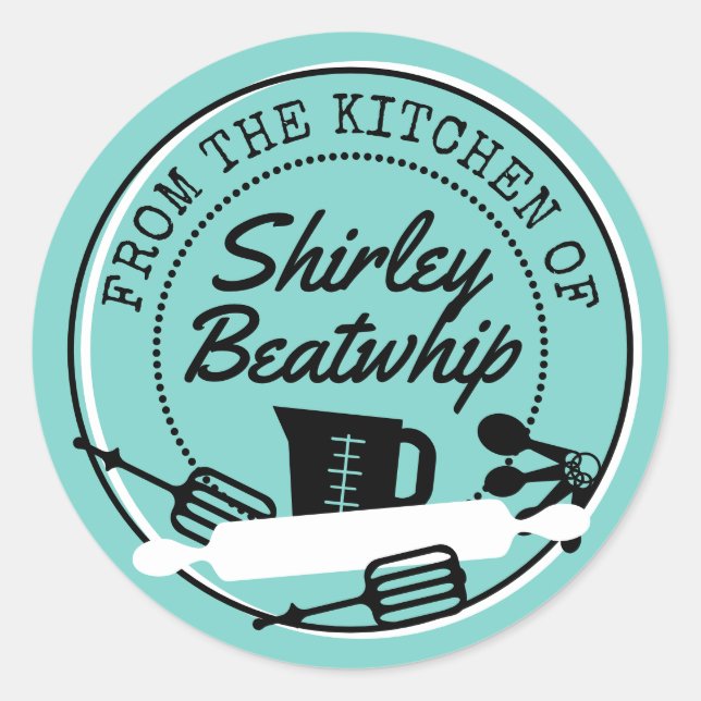 Pegatina Redonda Utensilios de cocina retro (Anverso)