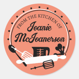 Pegatina Redonda Utensilios de cocina retro de panadería